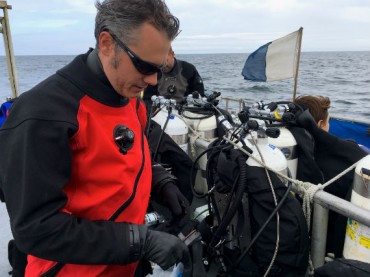 BARE HDC drysuit on Alex Griffin of Helldivers