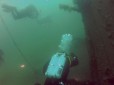 Swimming past the foredeck