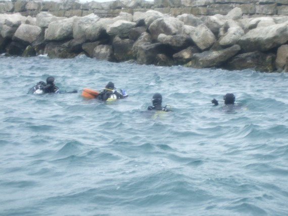 Divers on the Bombardon Unit, Portland Harbour